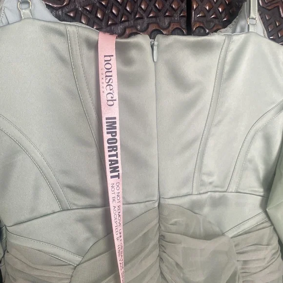 House of CB Freyja Satin Ruched Long Sleeve Body-Con Dress medium m green - Picture 7 of 11
